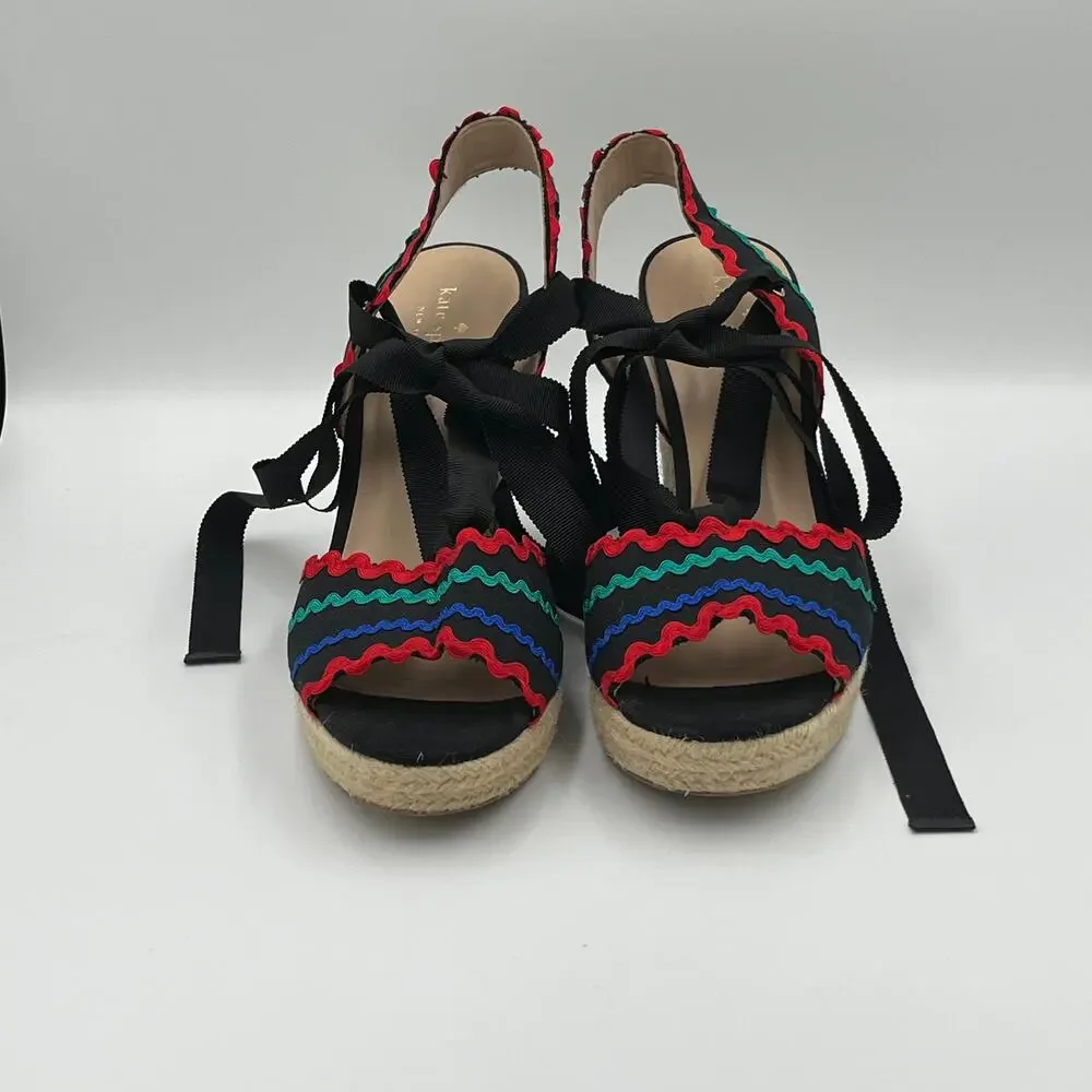 Kate Spade Javelina Ric Rac Trim Espadrille Wedges Sandals 10.5